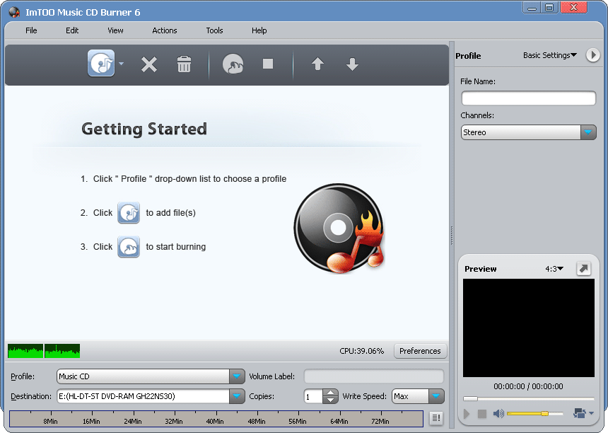 ImTOO Music CD Burner 6.1 : Main window