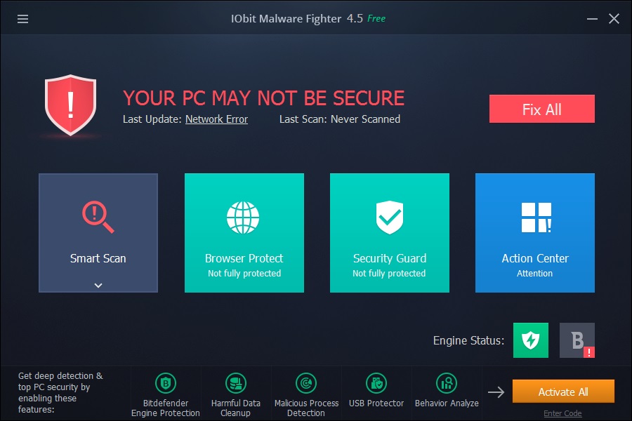 IObit Malware Fighter 4.5 : Main Screen