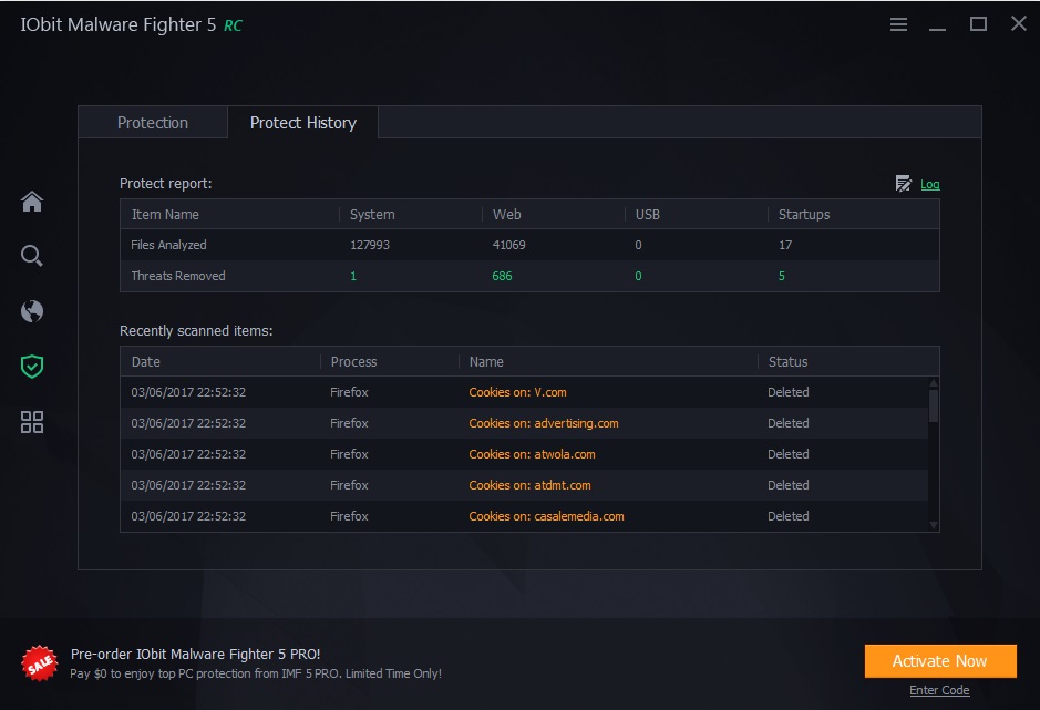 IObit Malware Fighter 5.0 : Protect History