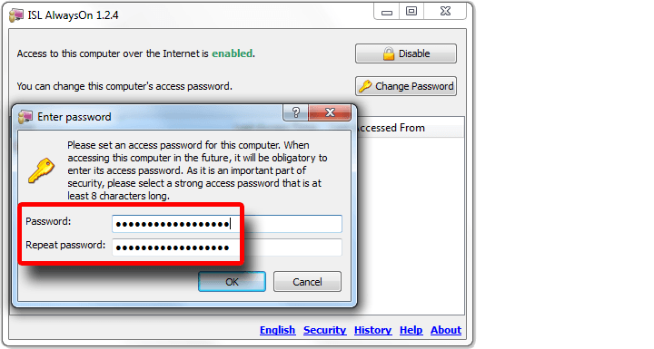 ISL AlwaysOn 1.2 : Set the computer access password.