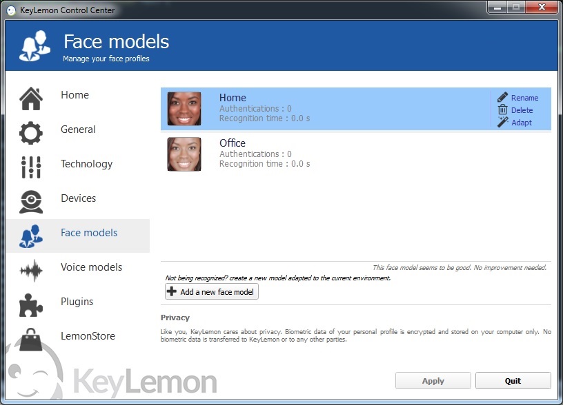 KeyLemon 3.1 : Main window