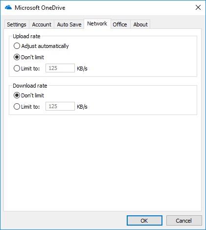 Microsoft OneDrive 17.3 : Network Options