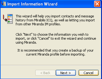 Miranda IM 0.8 : Import information wizard