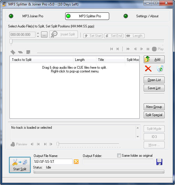 MP3 Splitter & Joiner Pro 5.0 : Main window