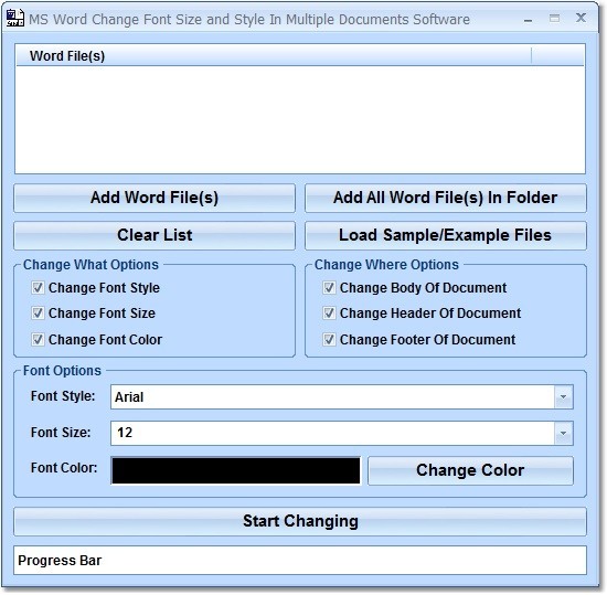 MS Word Change Font Size and Style In Multiple Documents Software 7.0 : Main Window