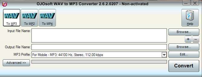 OJOsoft WAV to MP3 Converter 2.6 : Main window