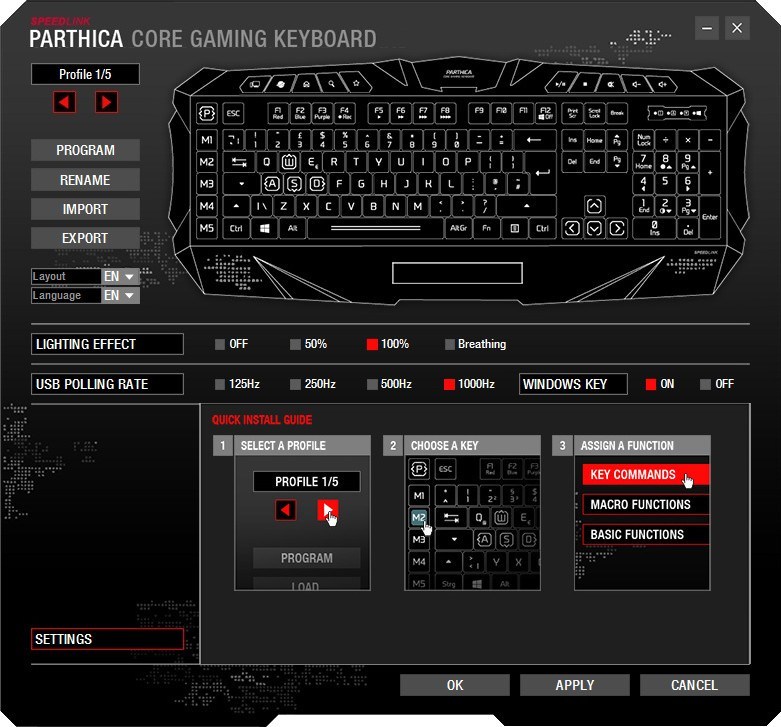 PARTHICA Core Gaming Keyboard Driver 1.0 : Main Window