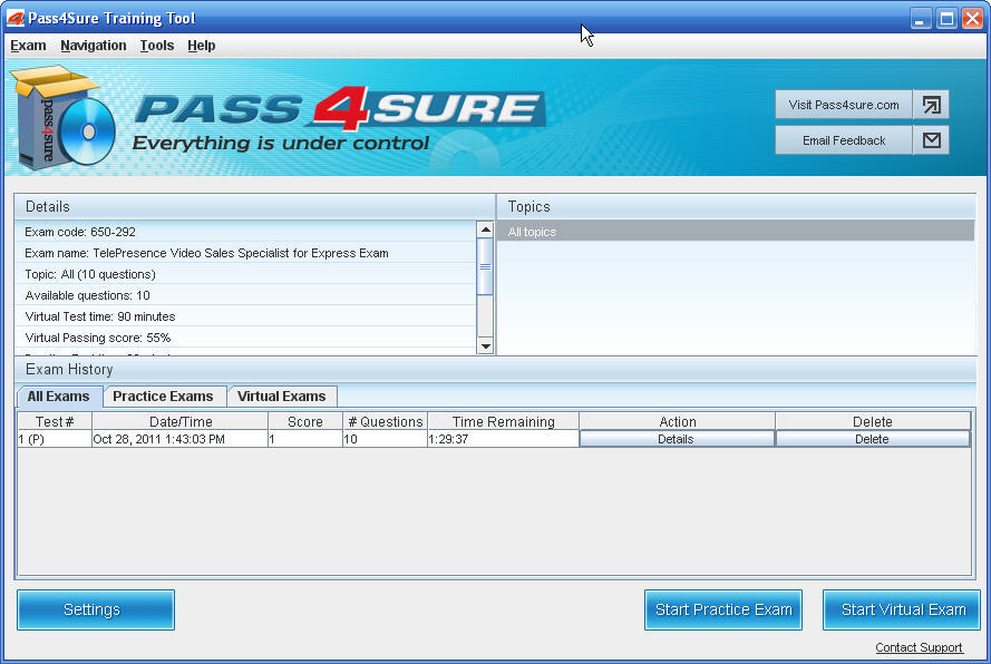 Pass4sure Questions and Answers for Cisco 650-292 Demo 3.0 : Main window