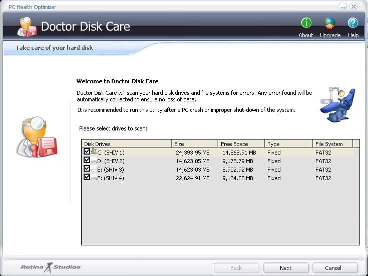 PC Health Optimizer 1.0 : Disk care window
