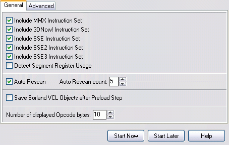 PE Explorer 1.9 : Disassembler options