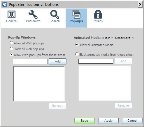 PopEater Toolbar 5.2 : Popup Blocking