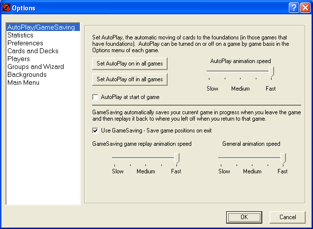 Pretty Good Solitaire - Halloween Card Set 1.0 : Options page.