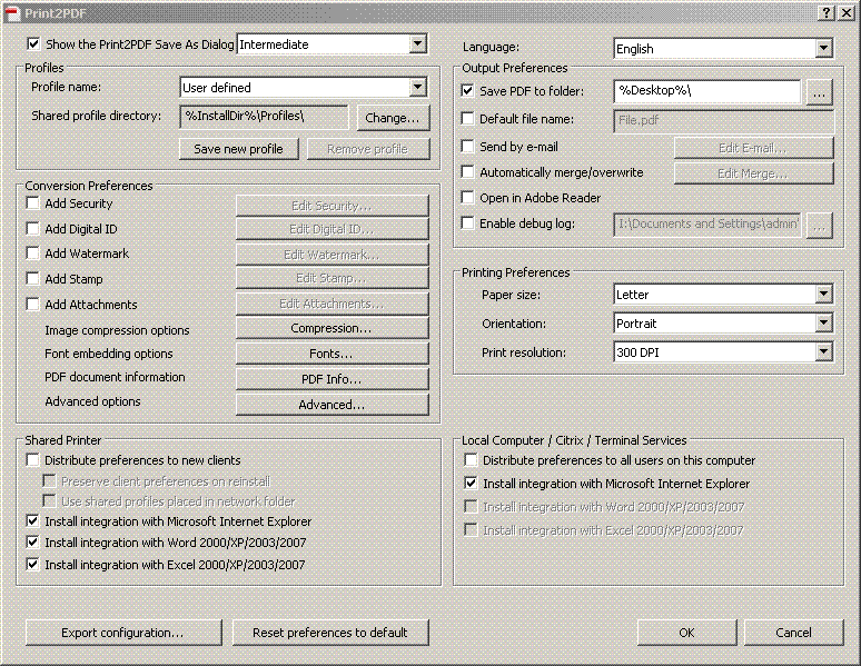 Print2PDF 8.0 : Configuration