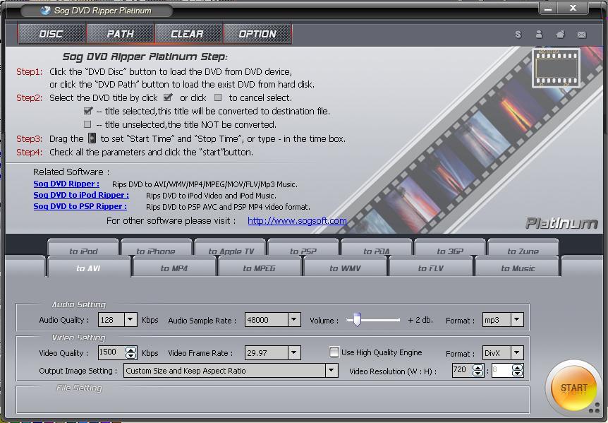 Sog DVD Ripper Platium 5.0 : Adding a file or DVD