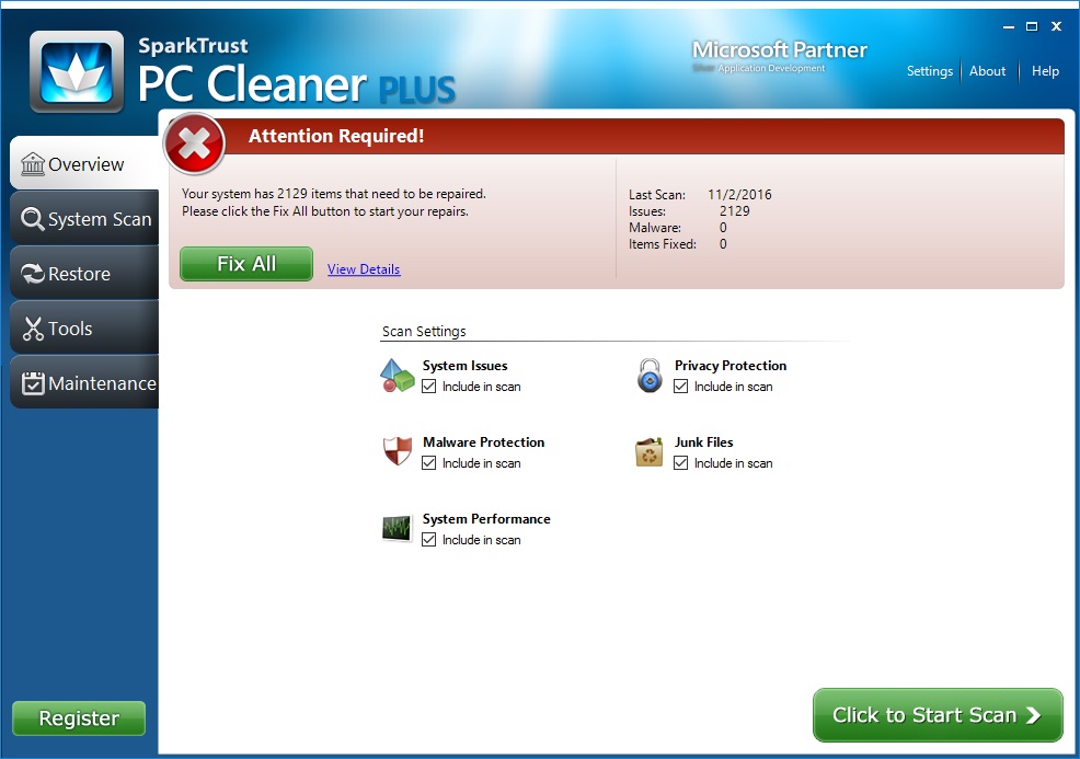 SparkTrust PC Cleaner Plus 3.3 : Overview