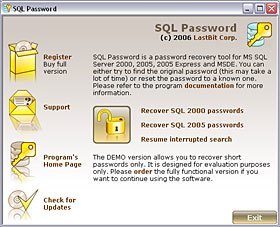 SQL Password 1.5 : Main Window