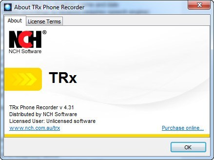TRx Phone Recorder 4.3 : About Window