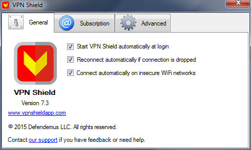 VPN Shield 7.3 : Main window