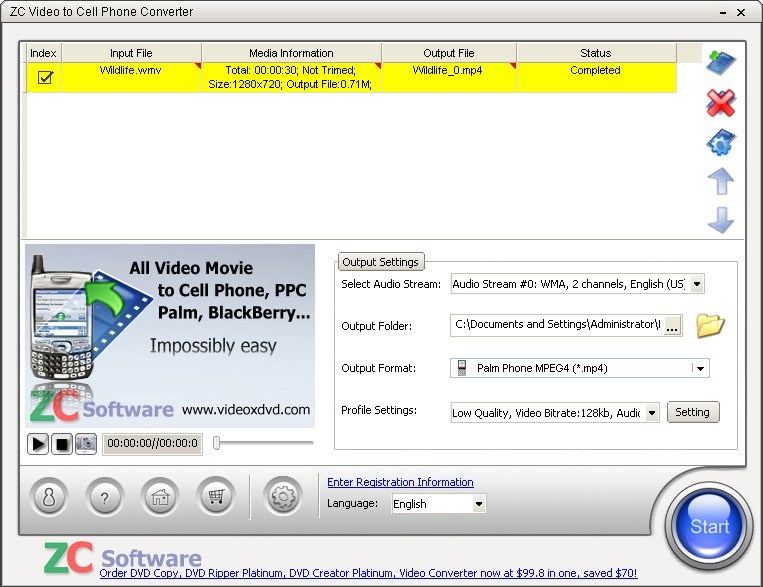 ZC Video to Cell Phone Converter : Main Window