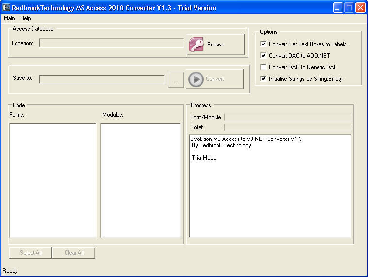 Evolution Access 2010 Converter 1.3 : Main Window