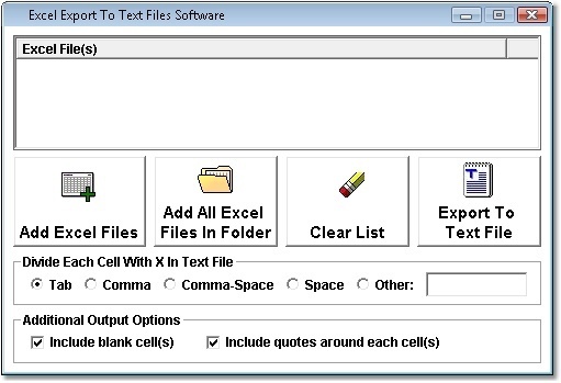 Excel Export To Text Files Software 7.0 : Main Window