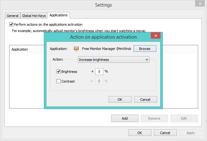 Free Monitor Manager 3.1 : Associate an Action to an App