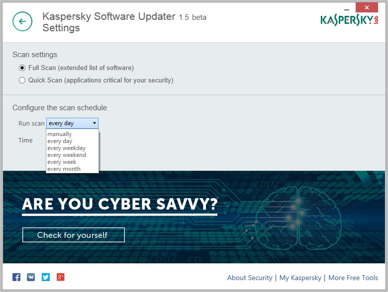 Kaspersky Software Updater Beta 1.5 beta : Scan Scheduler
