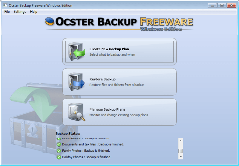 Ocster Backup Freeware Windows Edition 1.90 : Main Window