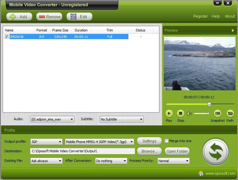 Oposoft Mobile Video Converter 5.5 : Main window