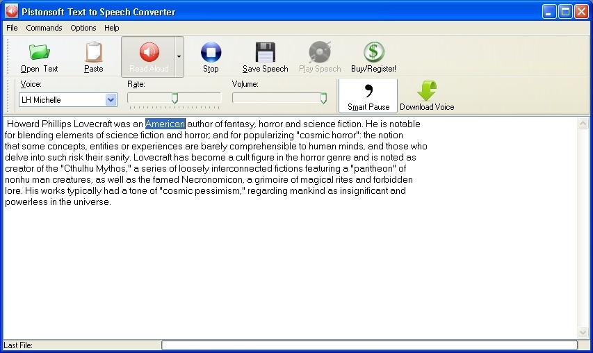 Pistonsoft Text to Speech Converter 1.2 : Reading a Text Aloud