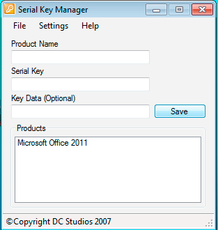 Serial Key Manager 1.8 : Main window