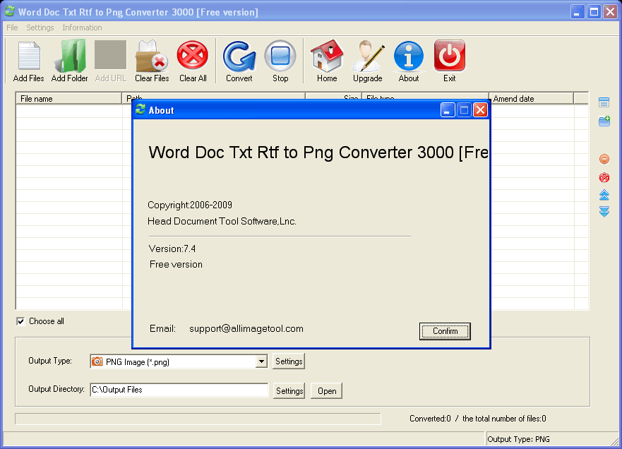 Word Doc Txt Rtf to Png Converter 3000 7.4 : Main window.
