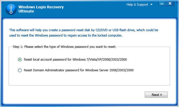 Windows Login Recovery Ultimate Demo 5.0 : Main window
