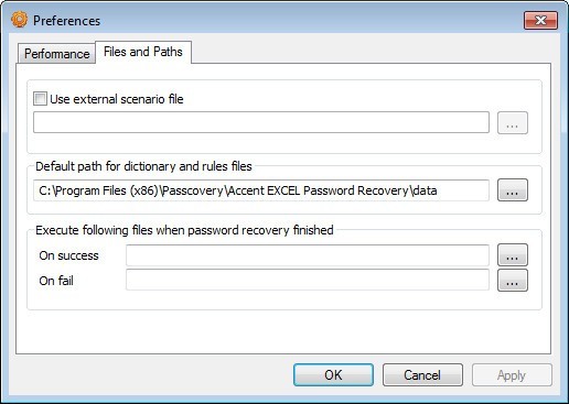 Accent EXCEL Password Recovery 7.6 : General Options