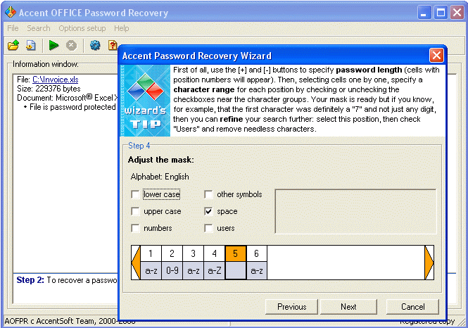 Accent OFFICE Password Recovery 2.6 : Main Window