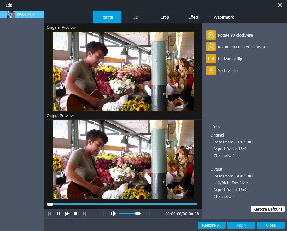 Aiseesoft MTS Converter 9.2 : Editing Video