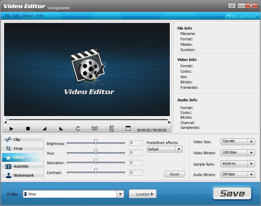 BlazeVideo Video Editor 1.0 : Main window