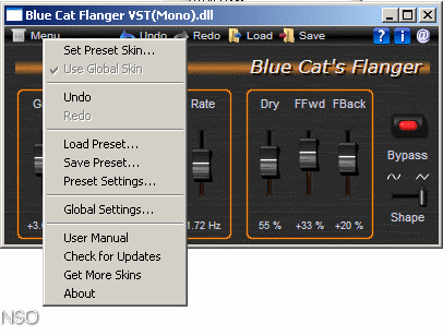 Blue Cat's Flanger - VST 2.2 : Menu