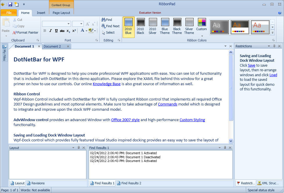 DotNetBar for WPF 7.1 : Main Window