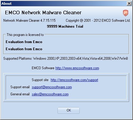 EMCO Network Malware Cleaner 4.7 : About window