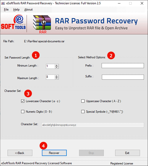 eSoftTools RAR Password Recovery 2.5 : Main Window