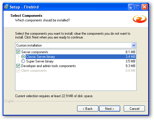 Firebird 2.5 beta : Installation options