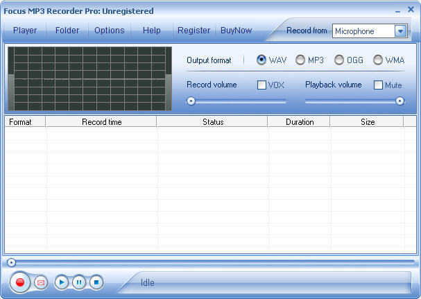 Focus MP3 Recorder Pro 4.0 : Main window