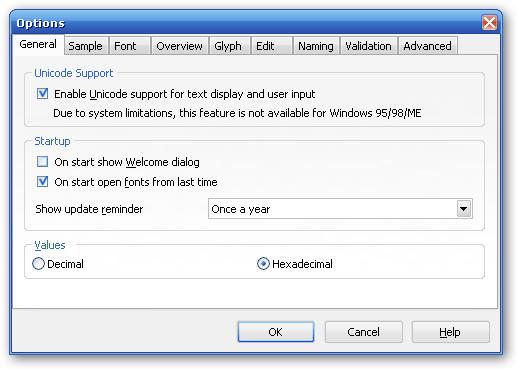 FontCreator 5.6 : Option screen