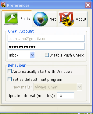 Gmail Growl 1.6 : Main window