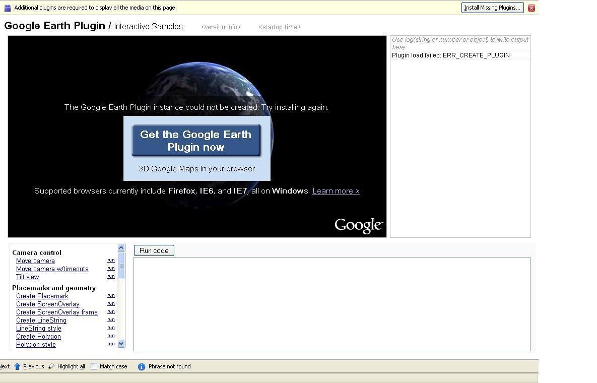 Google Earth 4.3 : A webpage requiring the browser plugin