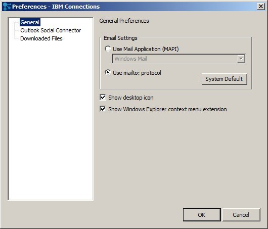 IBM Connections Desktop Plug-ins for Microsoft Windows 4.5 : Configuration Window