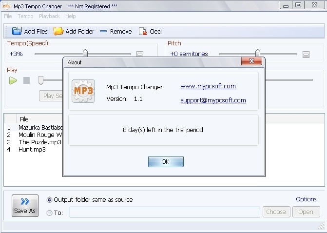 Mp3 Tempo Changer 1.1 : About