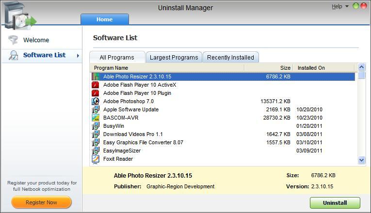 Netbook Optimizer 1.0 : Program Uninstaller