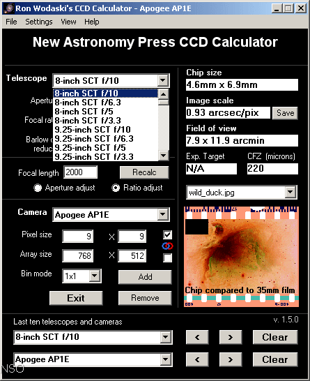 New Astronomy CCDCalc 1.4 : Telescope
